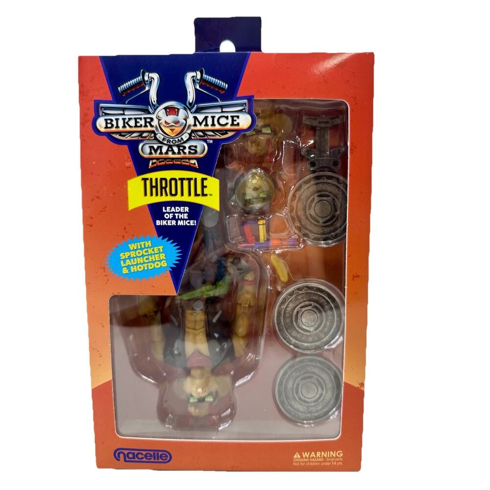 Biker Mice From Mars Throttle Figure w/ Sprocket Launcher Hotdog Nacelle MIB